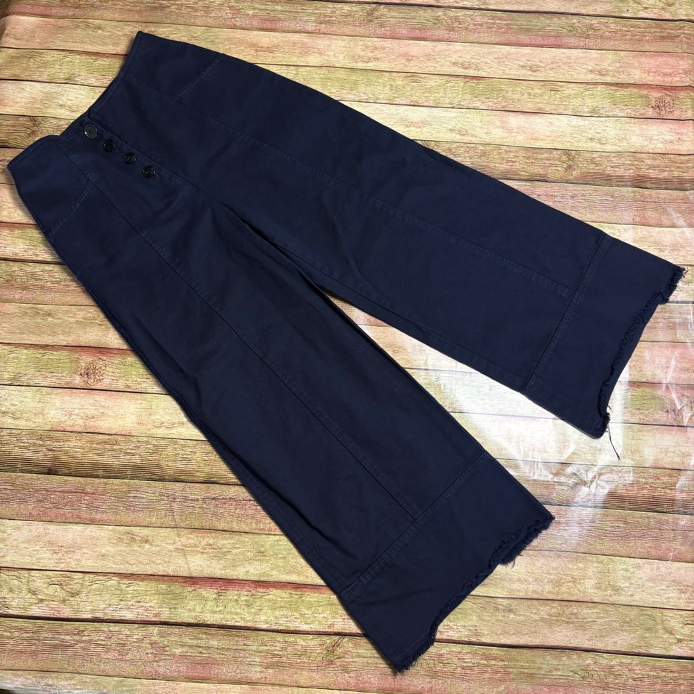 Navy Blue High Rise Wide Leg Frayed Hem Button Fly Pants Size 2 corpcore